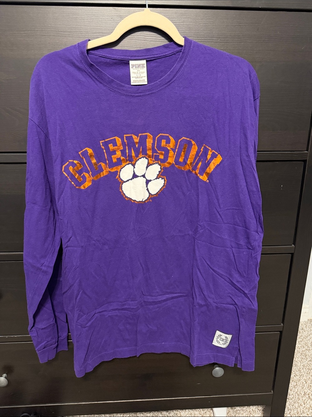 PINK Victoria's Secret Purple Clemson Long-Sleeve Tee with Orange & White Logo